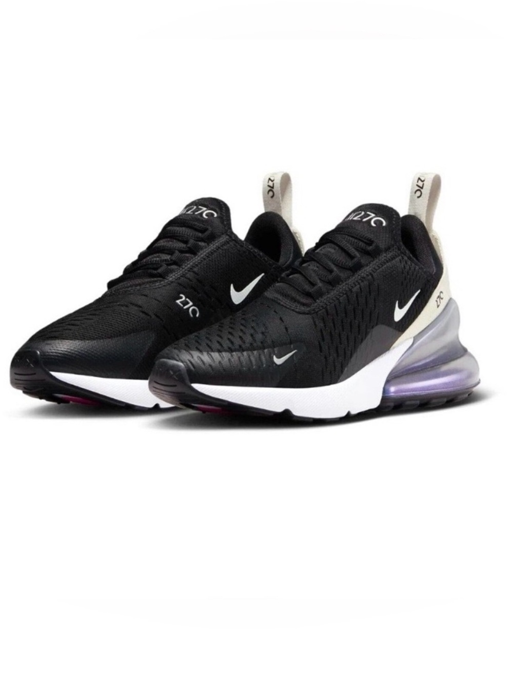 Nike Women's Black and White Air Max 270 Athletic Sneakers with Purple Air Unit